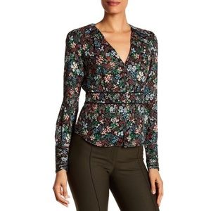 Veronica Beard Ripley ruched floral flower silk boho blouse Top